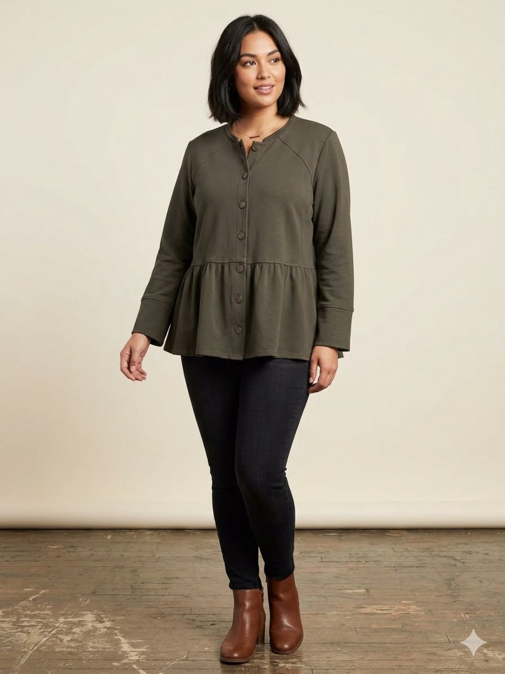Grace & Lace Olive Green Peplum Jacket Button Cardigan Boho Cottagecore XL Shirt